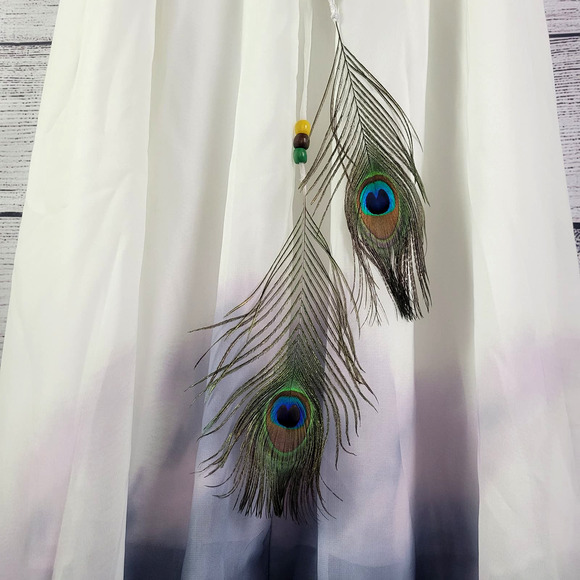 Flowing Skirt with Peacock Feathers and  Beaded Drawstring 3X - Picture 3 of 8
